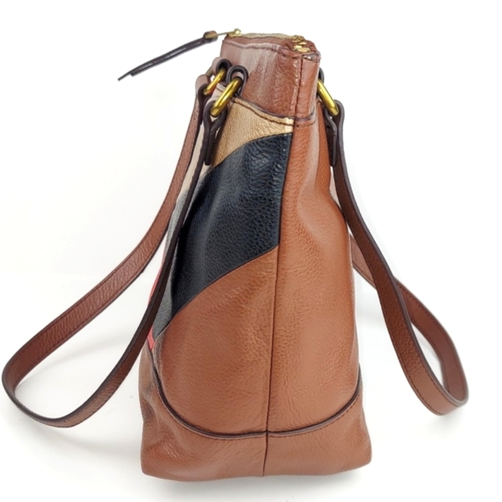 Fossil Patchwork Brown Leather Tote - image 5
